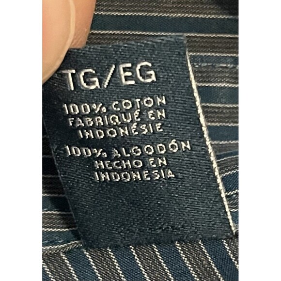 Perry Ellis Mens XL Blue Striped Button Up Long Sleeve Dress Shirt 100% Cotton - Picture 3 of 4